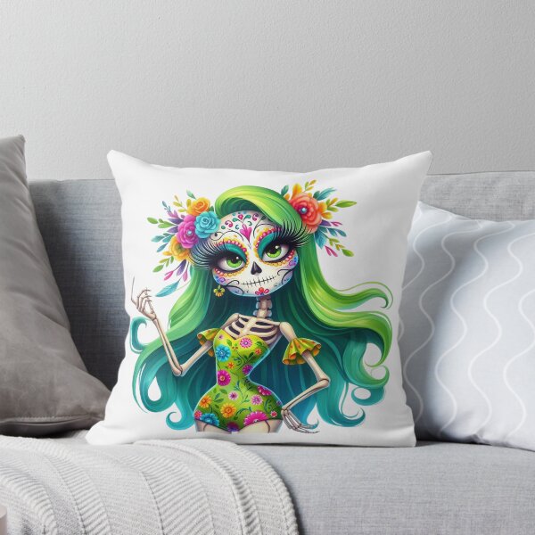 Item preview, Green Hair Catrina with Floral Crown and Dress designed and sold by Krasnovaovaova.