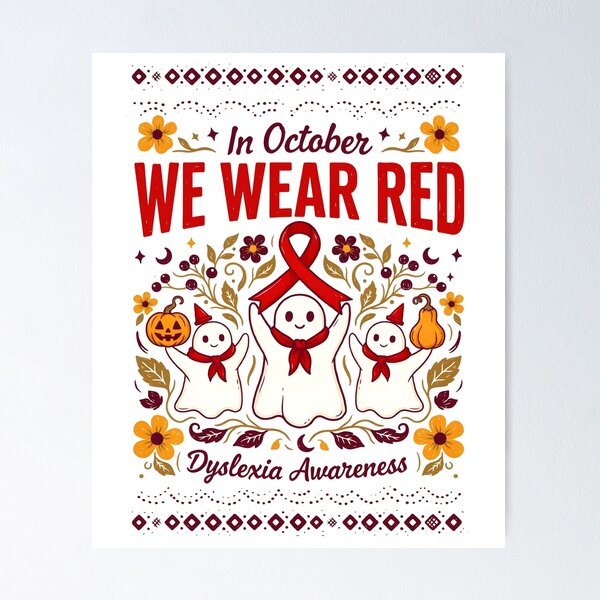 Item preview, In October We Wear Red Dyslexia Awareness Halloween Ghost Support designed and sold by Redgiant87x.