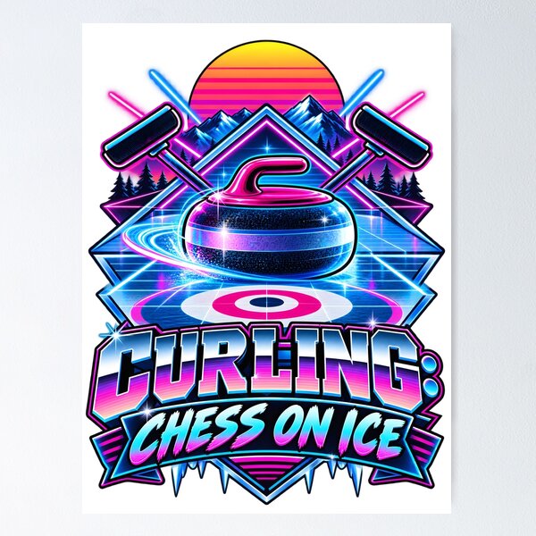 Item preview, Curling Chess On Ice Retro 80s Athletic Badge designed and sold by Win Hardy.
