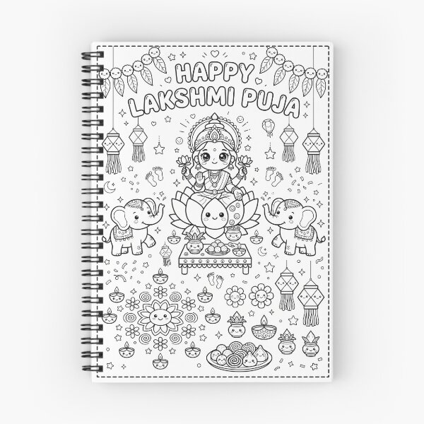 Item preview, Diwali, happy lakshmi puja, kawaii style colour me in designed and sold by khuship.
