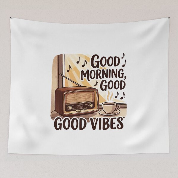 Item preview, Good Morning Good Vibes Vintage Radio & Coffee Art — Retro Lo-Fi Music Lover Gift designed and sold by cannsuh.