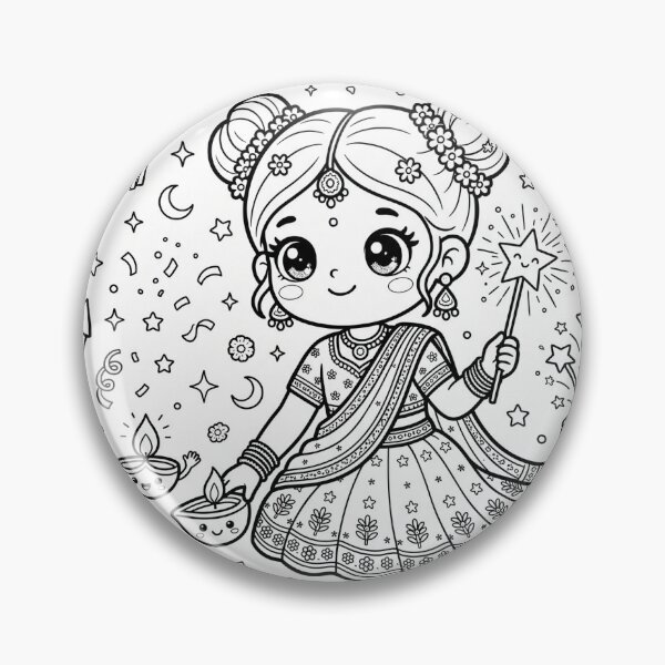 Item preview, Happy Diwali, Girl design, Kawaii design colour me in graphics designed and sold by khuship.