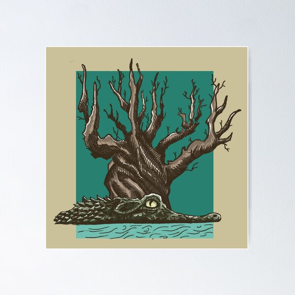 Item preview, Crocodile & Ancient Tree | Swamp Art | Wildlife Illustration designed and sold by Half Mess.