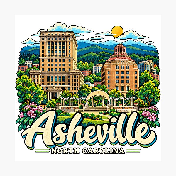Item preview, Hand Drawn Asheville North Carolina Travel Souvenir Landmark Gift designed and sold by MichaeIRellov.