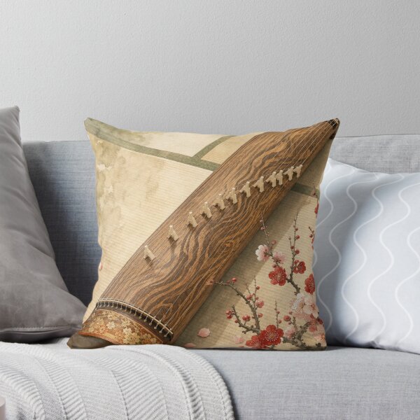 Item preview, Traditional Japanese Koto & Red Plum Blossoms - Vintage Watercolor designed and sold by vekotpu.