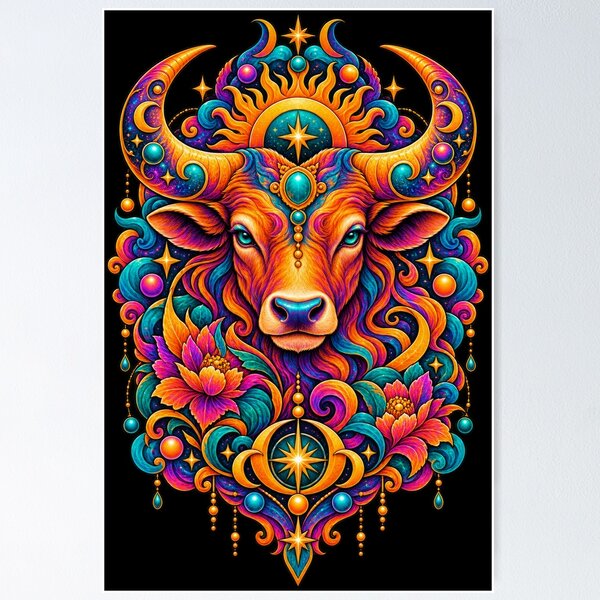 Item preview, Neon Bull Dreamscape – Psychedelic Taurus Zodiac designed and sold by RockitBaby.
