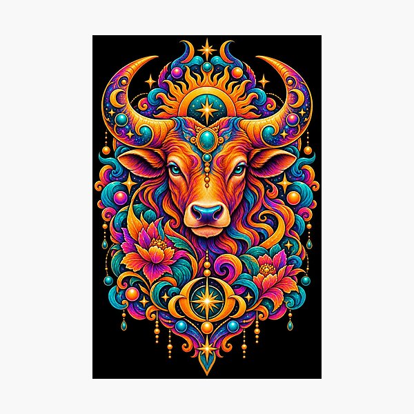 Item preview, Neon Bull Dreamscape – Psychedelic Taurus Zodiac designed and sold by RockitBaby.