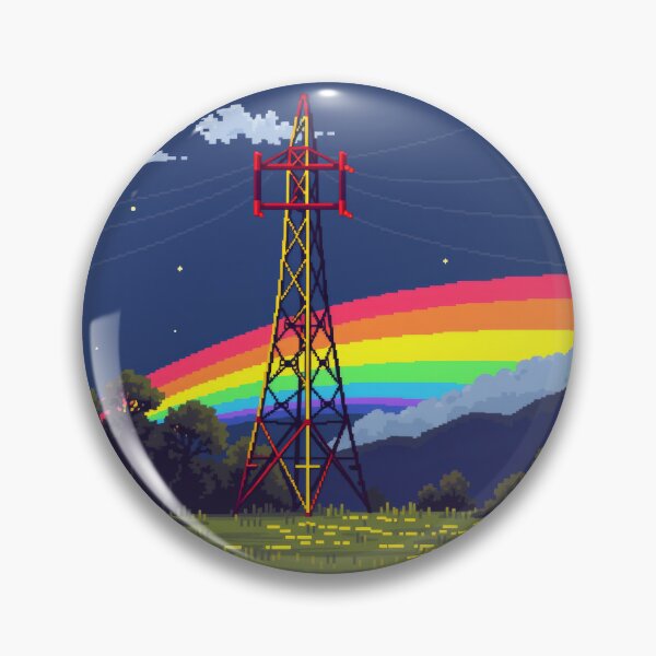 Item preview, Pixel Art Rainbow Over a Neon Power Tower designed and sold by Pylon-Bureau.
