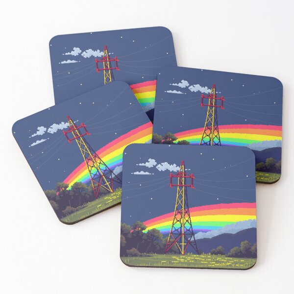 Item preview, Pixel Art Rainbow Over a Neon Power Tower designed and sold by Pylon-Bureau.