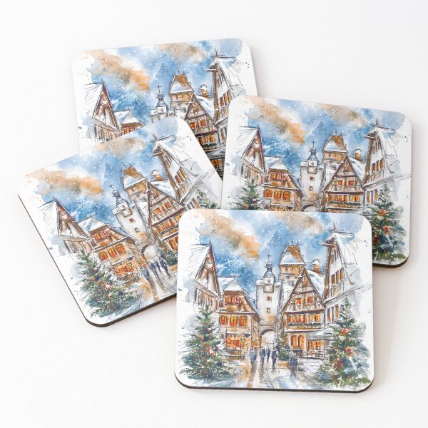 Item preview, Charming Winter Village Scene designed and sold by kolonjArt.