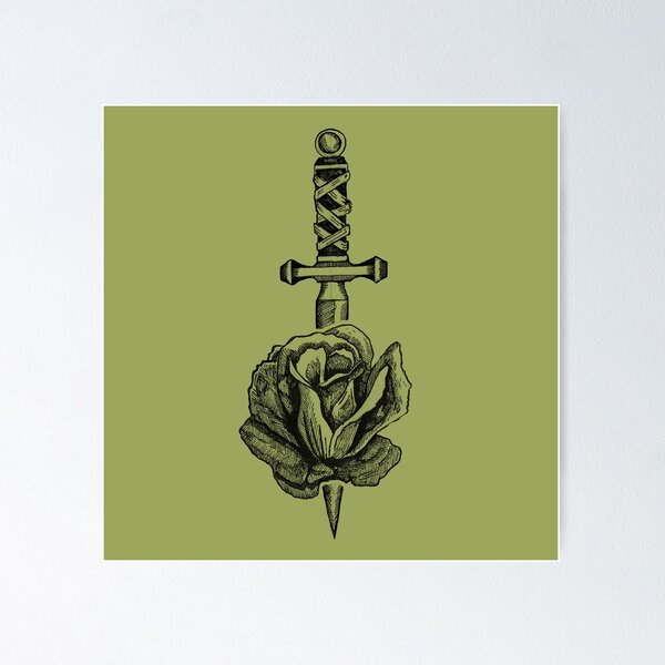 Item preview, Dagger & Rose | Gothic Tattoo Art | Dark Floral Illustration designed and sold by Half Mess.