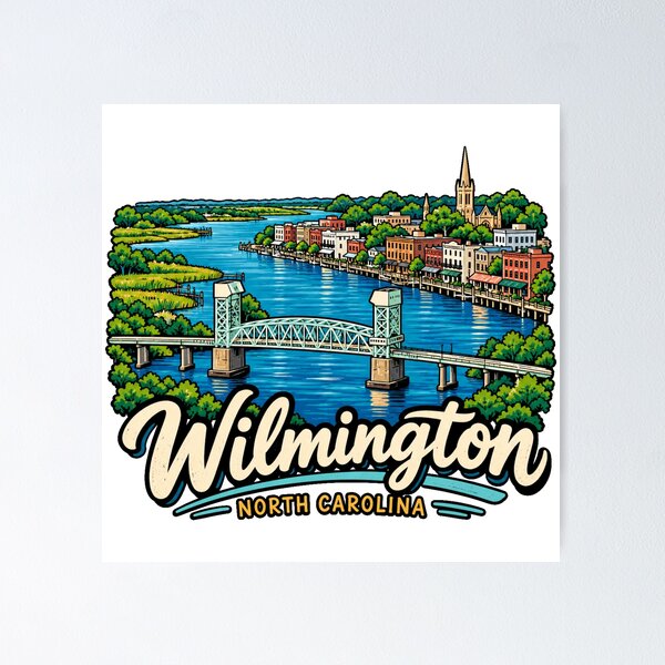 Item preview, Hand Drawn Wilmington North Carolina Travel Souvenir Landmark Gift designed and sold by MichaeIRellov.