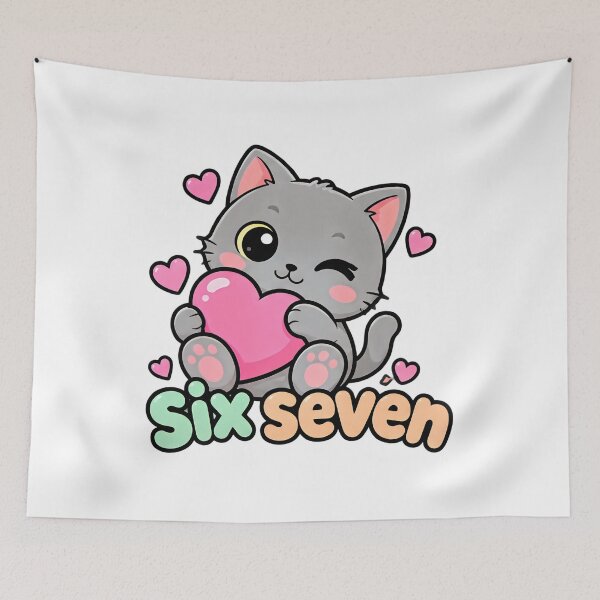 Item preview, Six Seven 67 Cat Funny Kids Gaming Brainrot Meme designed and sold by ArtDesignTp.
