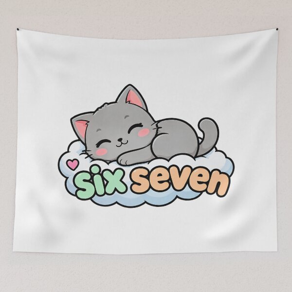 Item preview, Six Seven 67 Funny Cat Kids Gaming Brainrot Meme designed and sold by ArtDesignTp.