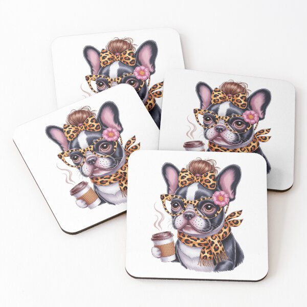 Item preview, French Bulldog Coffee Leopard Glasses – Cute Dog Mom Art designed and sold by jkrphoto.