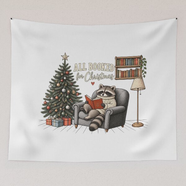 Item preview, All Booked For Christmas Cute Raccoon Reading Book Vintage designed and sold by CozyCubs-Art.
