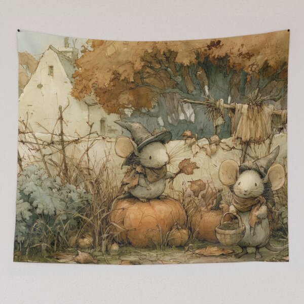 Item preview, Cute mice dressed as witches celebrate Halloween in the garden designed and sold by Mauswohn.
