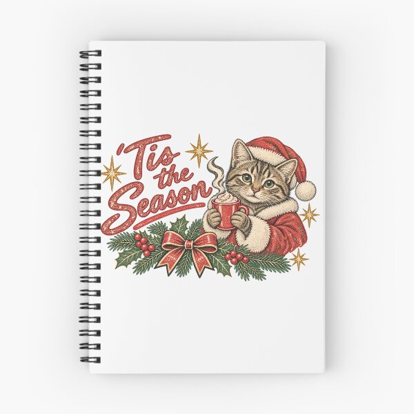 Item preview, 'Tis The Season Cute Kitten Santa Drinking Hot Cocoa Vintage designed and sold by CozyCubs-Art.