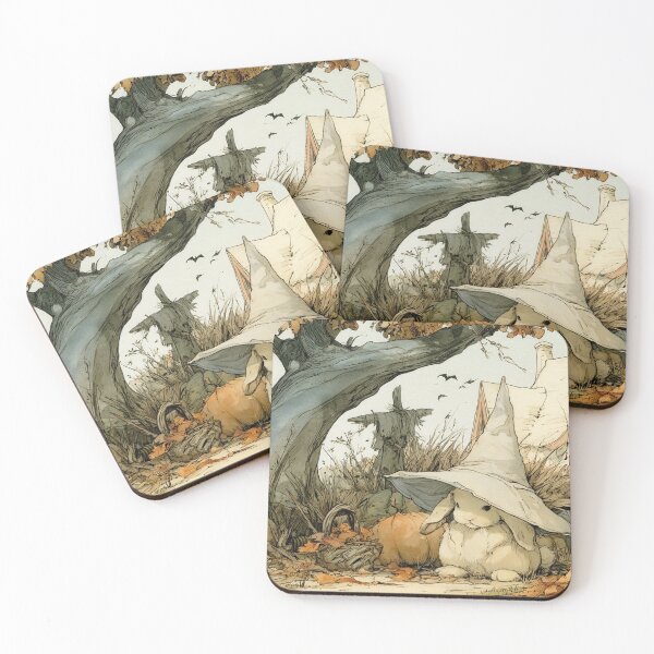 Item preview, Rabbits as witches in autumn, cozy cottagecore image designed and sold by Mauswohn.