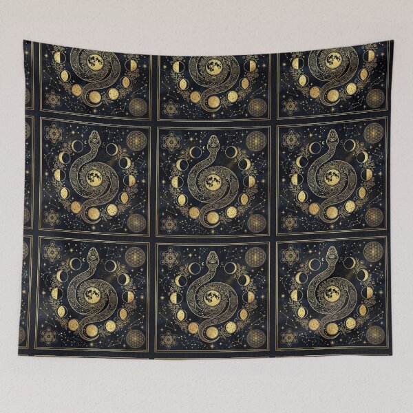 Item preview, Gold Celestial Snake Moon Phases Sacred Geometry designed and sold by bvdesignart.