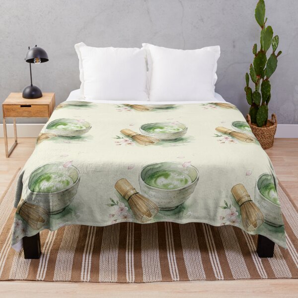 Item preview, Watercolor Matcha Green Tea Set with Sakura Petals designed and sold by bvdesignart.
