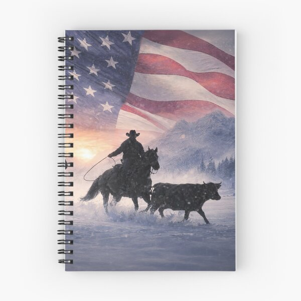 Item preview, Country Western Christmas Seasons Greetings Cowboys Riding and Roping Beneath American Flag designed and sold by Stephanie Laird.