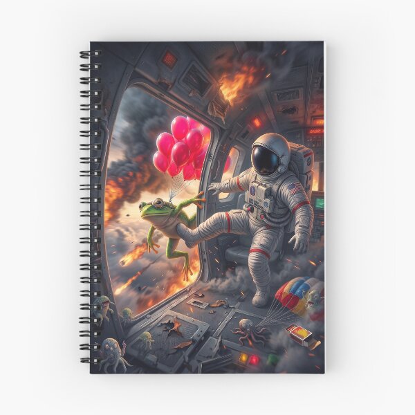 Item preview, Astronaut Kicks Alien Frog Spaceship Crash Red Balloons Pop Surrealism designed and sold by Rain-Road.