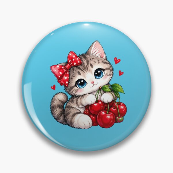 Item preview, Kawaii Grey Kitten with a Cherry Bow designed and sold by MushArtist.