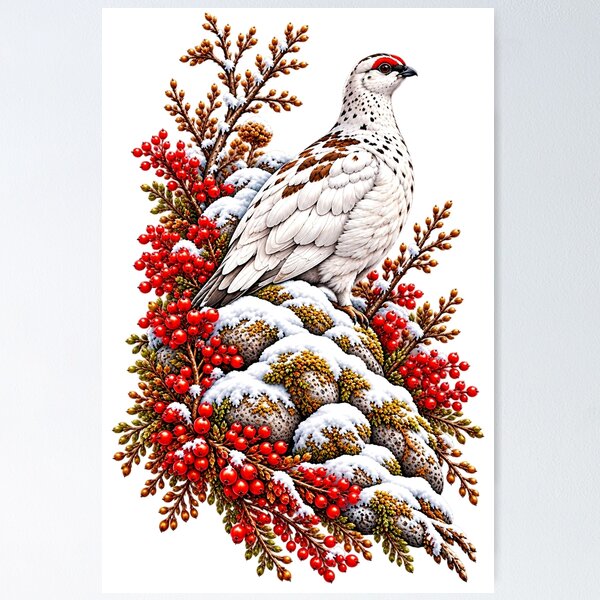 Item preview, The Snowbound Watcher | Ptarmigan-Like Winter Bird Art designed and sold by Norvian.