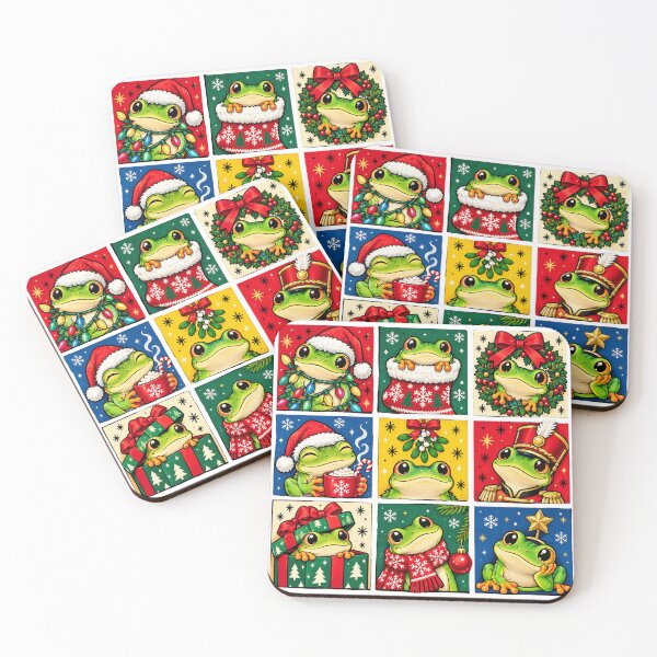 Item preview, Christmas Frogs - Festive Holiday Frog Collage designed and sold by Myra365Art.