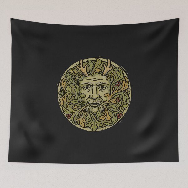 Item preview, Green Man – Medieval Roof Boss Hand Coloured Woodcut designed and sold by Odd World.