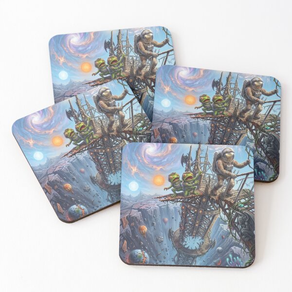 Item preview, Astronaut and Alien Frogs Crumbling Bridge Cosmic Void Pop Surrealism designed and sold by Rain-Road.