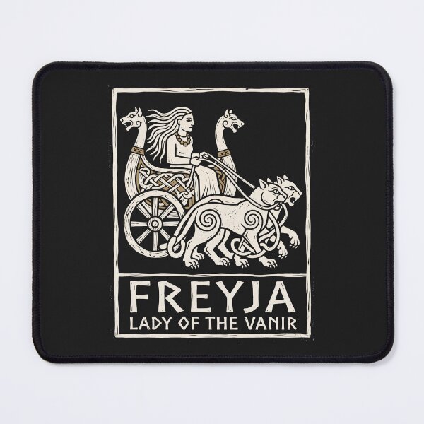 Item preview, Freyja Lady of the Vanir – Cat Chariot Viking Linocut designed and sold by Odd World.