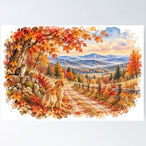 Item preview, Autumn Mountain Walk with Furry Friends designed and sold by Kaehaniz.