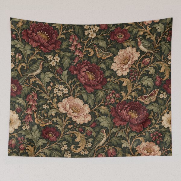 Item preview, Vintage Botanical Floral Tapestry With Birds And Moths designed and sold by Meandmyshop.