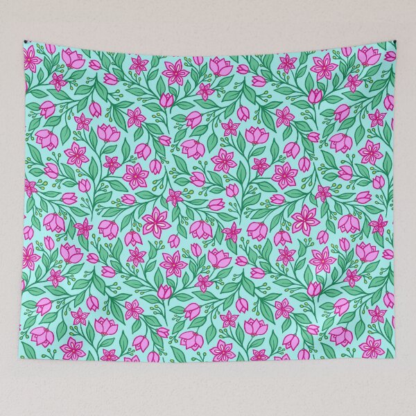 Item preview, Whimsical pink springtime wildflowers dancing in the wind designed and sold by ellaauroradsign.