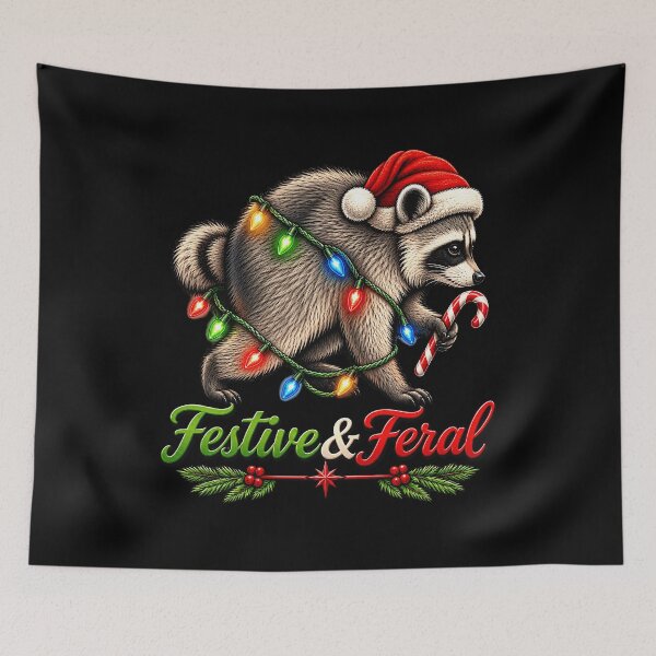 Item preview, Festive raccoon with holiday lights and candy cane christmas designed and sold by rafaeltto.