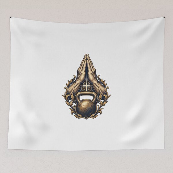 Item preview, Christian Fitness — Praying Hands and Kettlebell designed and sold by UrbanCanvvas.