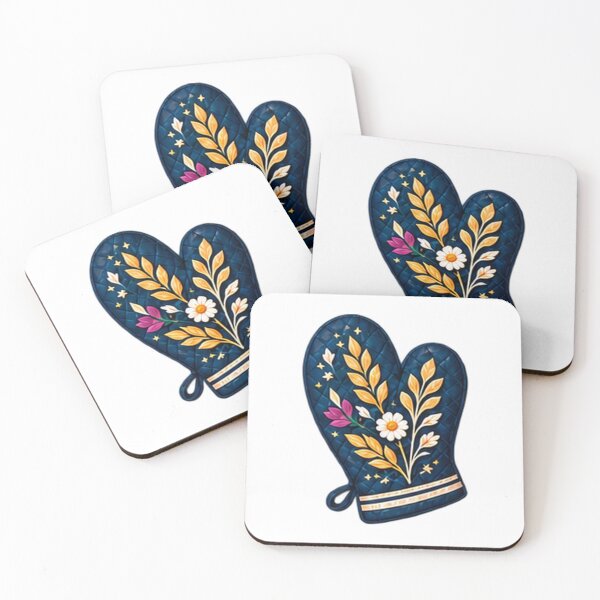 Item preview, Navy Folk Oven Mitt with Golden Wheat designed and sold by H. Doucette Studio.