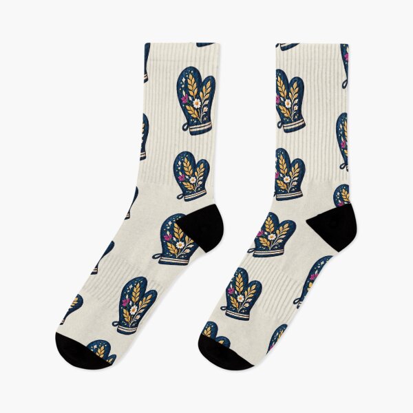 Item preview, Navy Folk Oven Mitt with Golden Wheat designed and sold by H. Doucette Studio.