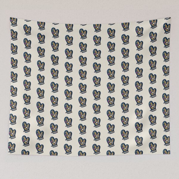 Item preview, Navy Folk Oven Mitt with Golden Wheat designed and sold by H. Doucette Studio.