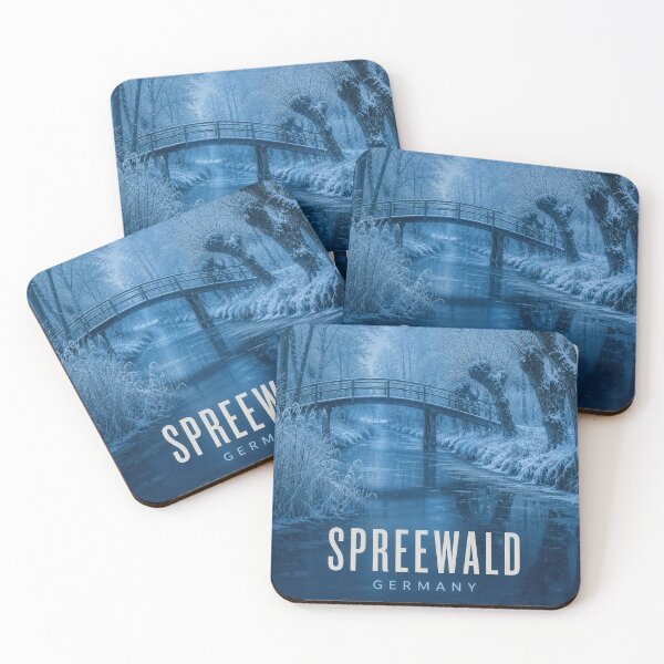 Item preview, Spreewald Winter Canal – Quiet Blue Germany Travel Poster designed and sold by Earth Celebration Designs.