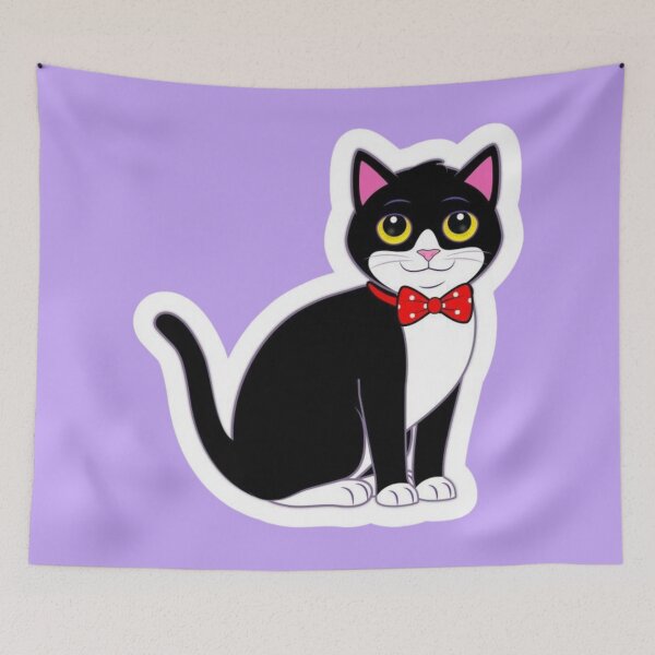 Item preview, Tuxedo Kitten with a Red Bow and Sweet Cherries designed and sold by MushArtist.