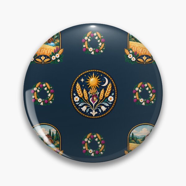 Item preview, Navy Celestial Wheat Medallion Pattern designed and sold by H. Doucette Studio.