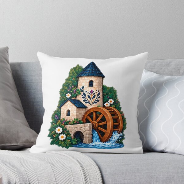 Item preview, Stone Flour Mill with Wooden Waterwheel designed and sold by H. Doucette Studio.