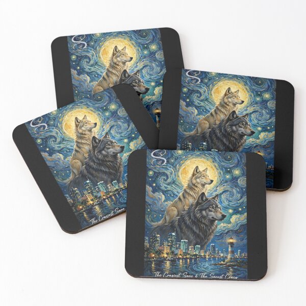 Item preview, Starry Night Wolves City Lighthouse Fantasy designed and sold by Ahmadhamroush.