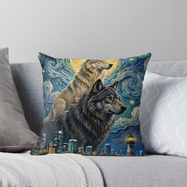 Item preview, Starry Night Wolves City Lighthouse Fantasy designed and sold by Ahmadhamroush.