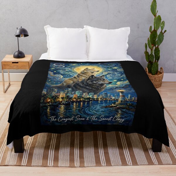 Item preview, Starry Night Wolves City Lighthouse Fantasy designed and sold by Ahmadhamroush.