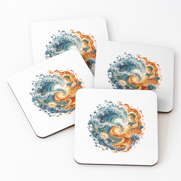 Item preview, Tidal Flame – Ocean Wave and Golden Fire Fantasy Artwork designed and sold by Art Studio Shams.