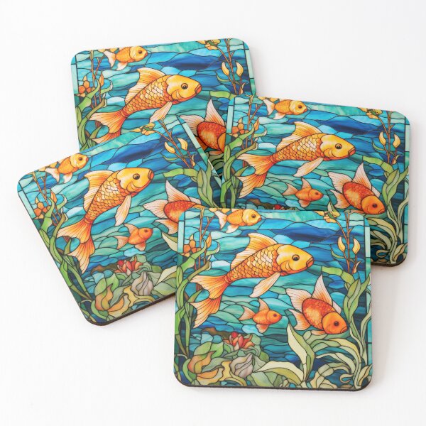 Item preview, Goldfish Stained Glass Underwater Scene Art designed and sold by pinkal.